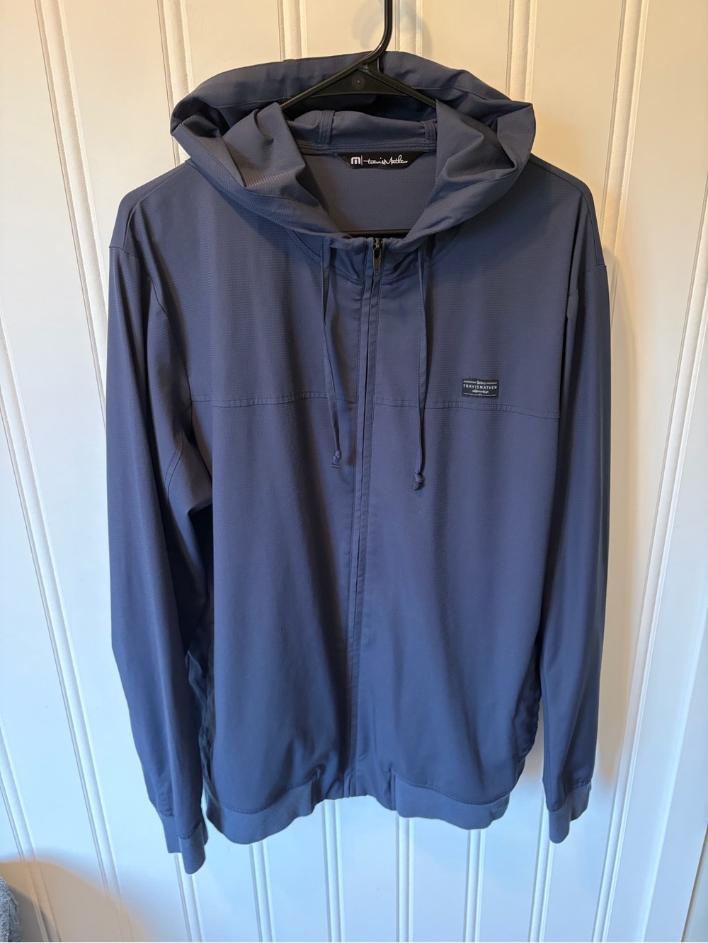 TravisMathew Wanderlust Golf Hooded Jacket Men's L Full Zip Blue Mood Indigo